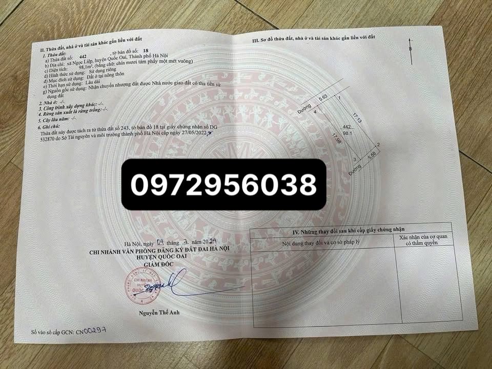 Đất thổ cư 98m² Ngọc Liệp, Quốc Oai - Vị trí đẹp, giá chỉ 5.74 tỷ