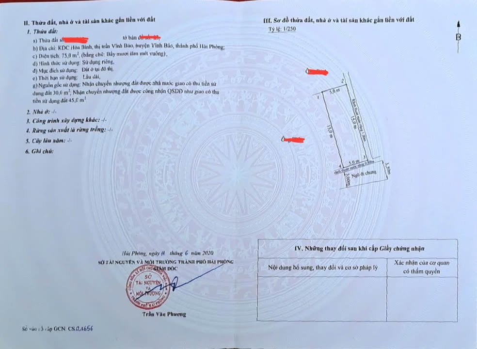 Đất nền 75m² khu phố Hòa Bình, xã Vĩnh Bảo - Hướng Đông, ô tô vào tận nơi!