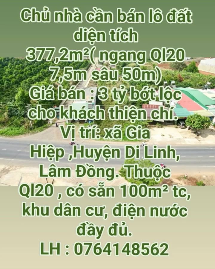 Đất nền xã Gia Hiệp, huyện Di Linh 377m² - Giá tốt, sổ đỏ chính chủ!