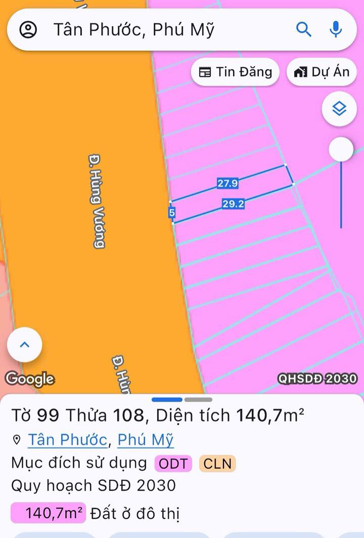 Đất mặt tiền đường Hùng Vương, Phú Mỹ, 145m² giá 4 tỷ - Đầu tư sinh lời tuyệt vời!