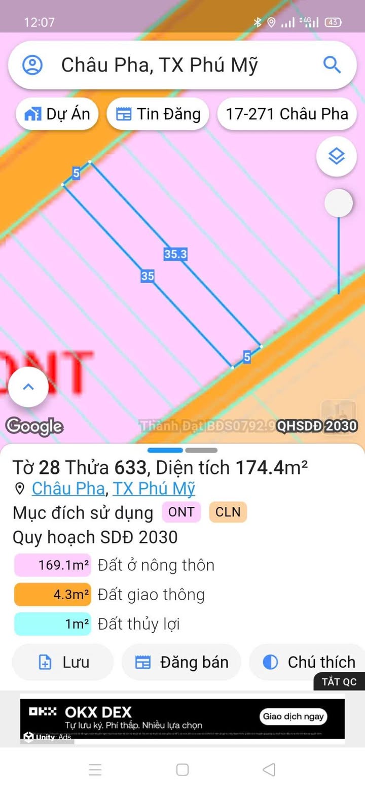 Đất thổ cư Châu Pha, Phú Mỹ 175m² - Cần bán gấp, giá tốt!