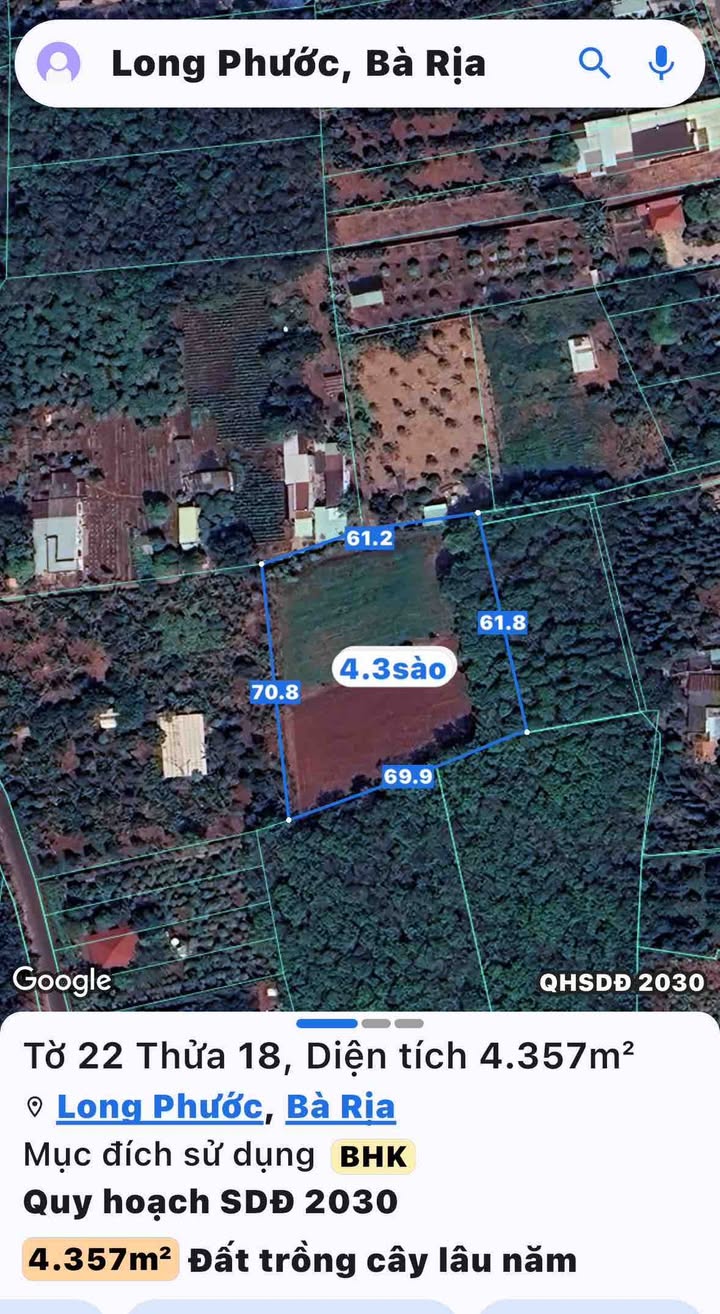 Đất nở hậu 4357m² tại Long Phước, Bà Rịa - giá 5.4 tỷ - Đường xe hơi vào tận nơi!