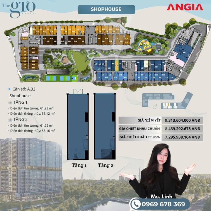 Shophouse The Gió Riverside Dĩ An 61m² giá 7.29 tỷ - Vị trí kinh doanh đắc địa!