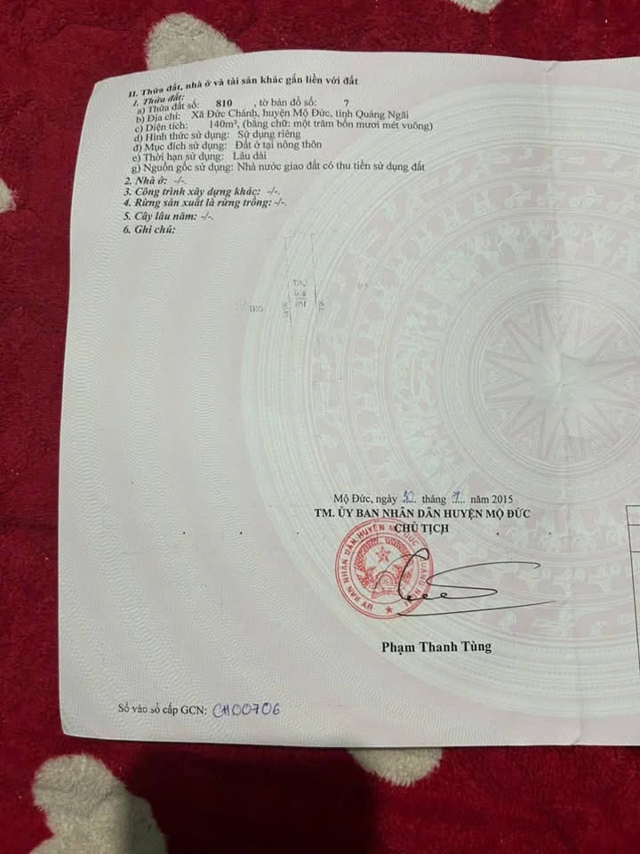 Đất thổ cư Thôn 4, xã Đức Chánh, Mộ Đức, Quảng Ngãi 140m² - Vị trí đẹp, giá tốt