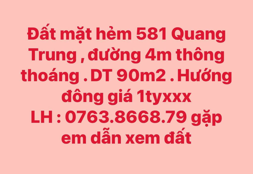 Đất mặt hẻm 581 Quang Trung, Quảng Ngãi 90m² - Giá tốt, vị trí thông thoáng!