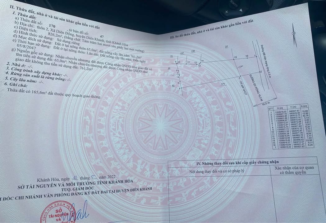 Đất thổ cư Diên Đồng - Diên Khánh 826.2m² giá 1.65 tỷ - Thương lượng ngay!