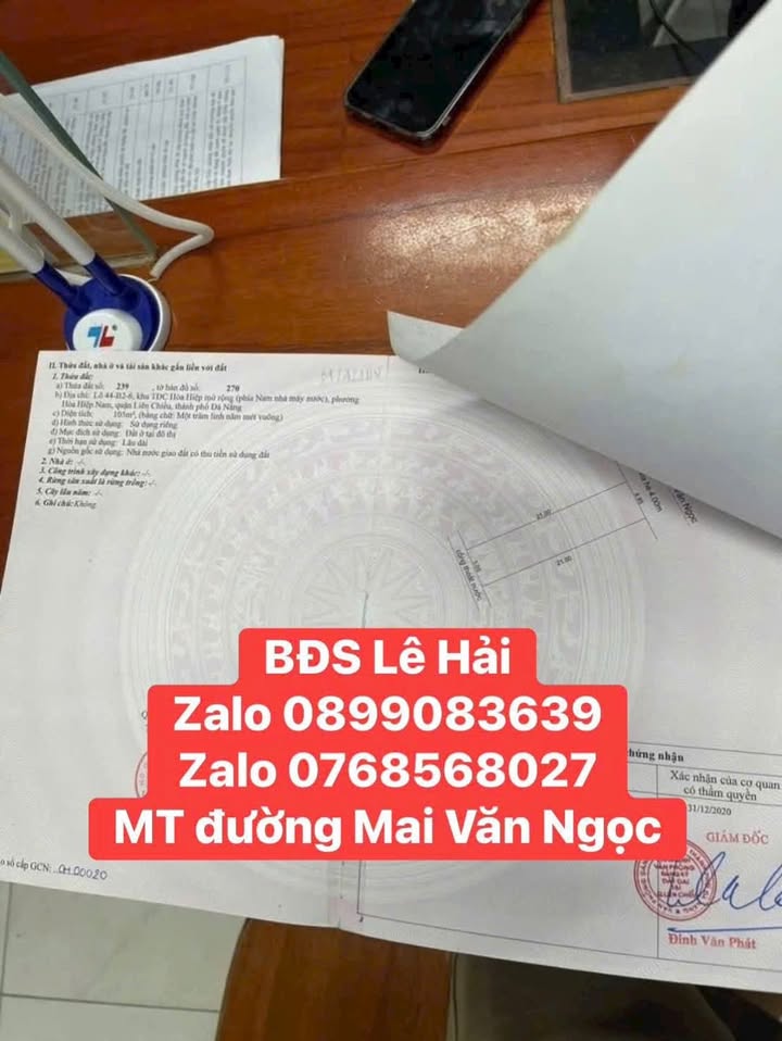 Lô đất mặt tiền đường Mai Văn Ngọc, quận Liên Chiểu, Đà Nẵng - Giá chỉ 4.499 tỷ!