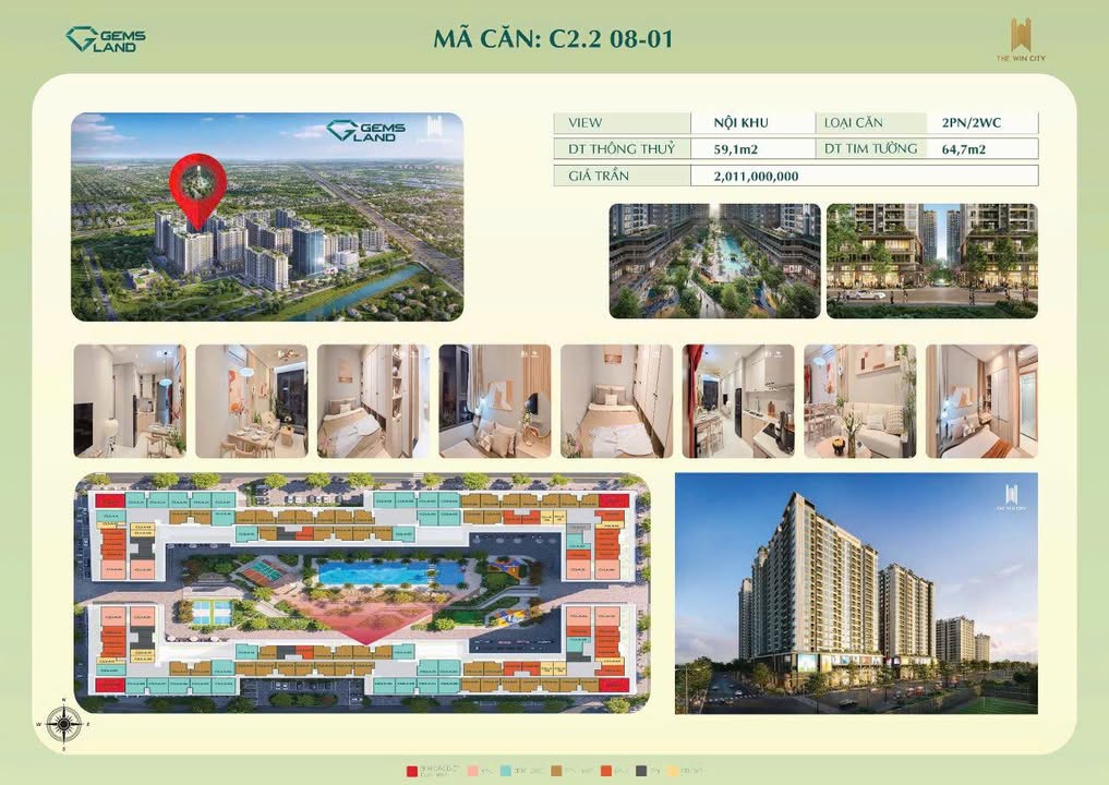 Căn hộ 2PN The Win City Đức Hòa 59m² giá 2.011 tỷ - View nội khu đẹp mắt!