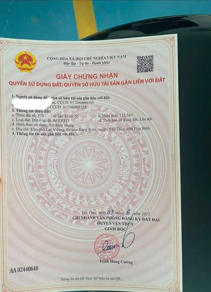 Đất thổ cư Hàng Trạm, Yên Thủy 280m² giá 1 tỷ - Sổ hồng riêng, vị trí đẹp!