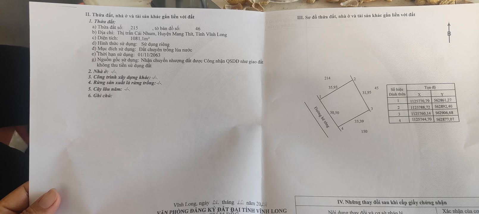 Đất mặt tiền 30,5m tại thị trấn Cái Nhum 1081m² giá 1,55 tỷ - Cơ hội đầu tư hấp dẫn!