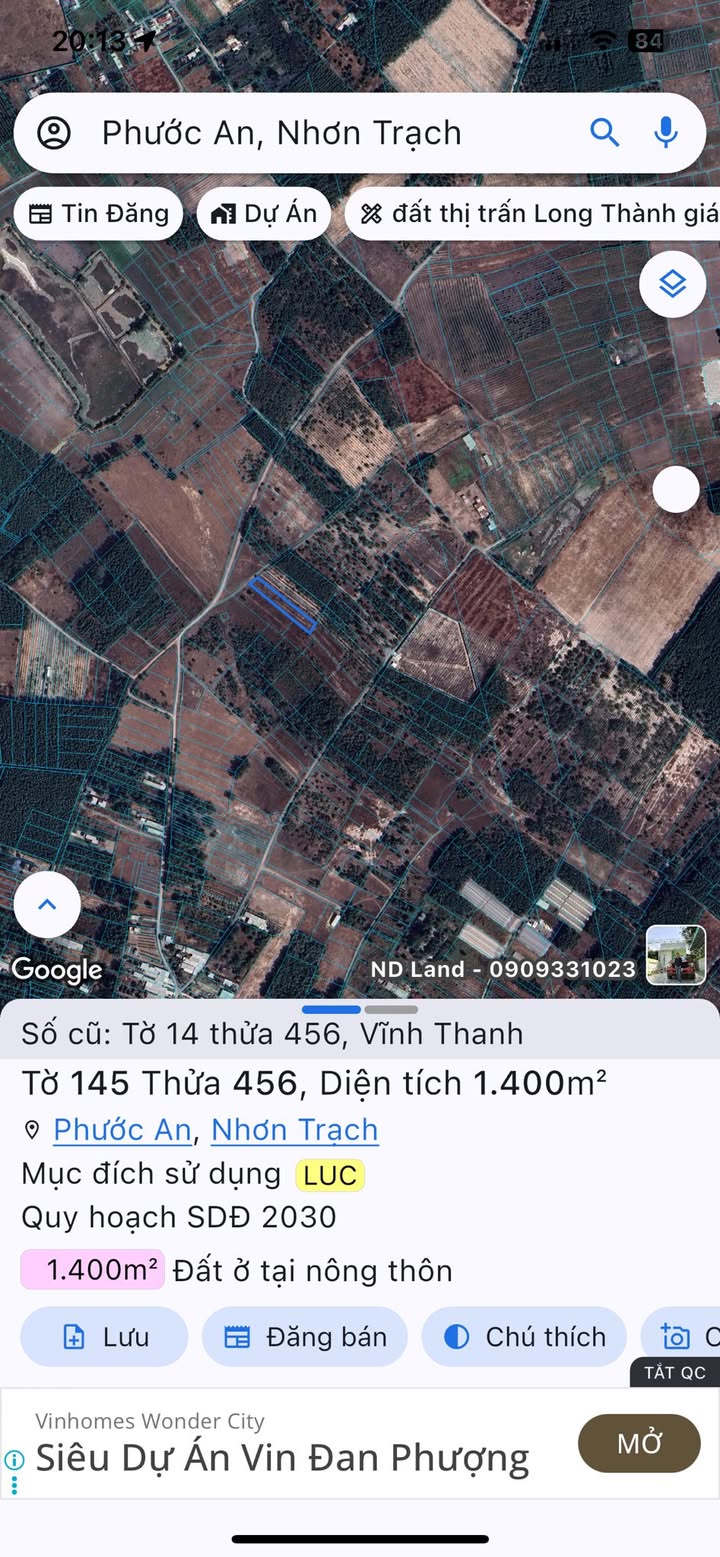 Đất vườn Vĩnh Thanh, Nhơn Trạch 1400m² giá 3.55 tỷ - Tiềm năng phát triển cao!