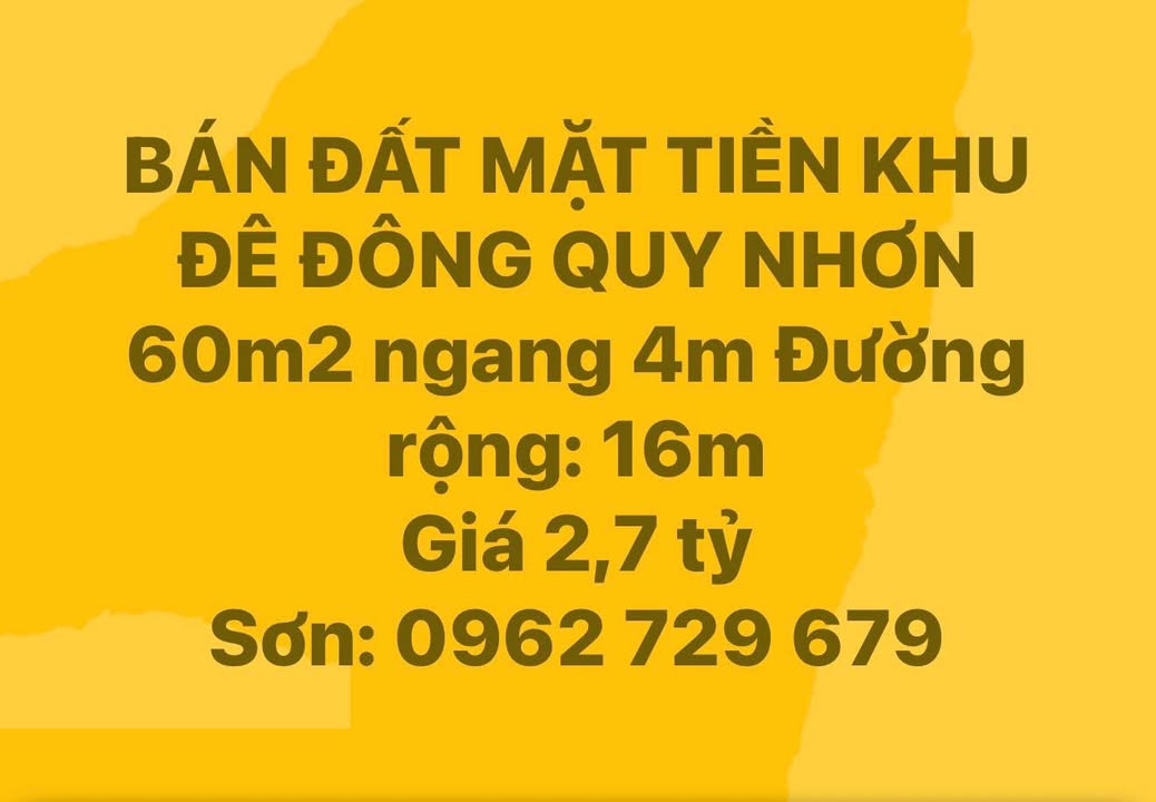 Đất mặt tiền khu Đê Đông Quy Nhơn 60m² giá 2.7 tỷ - Cơ hội đầu tư hấp dẫn!