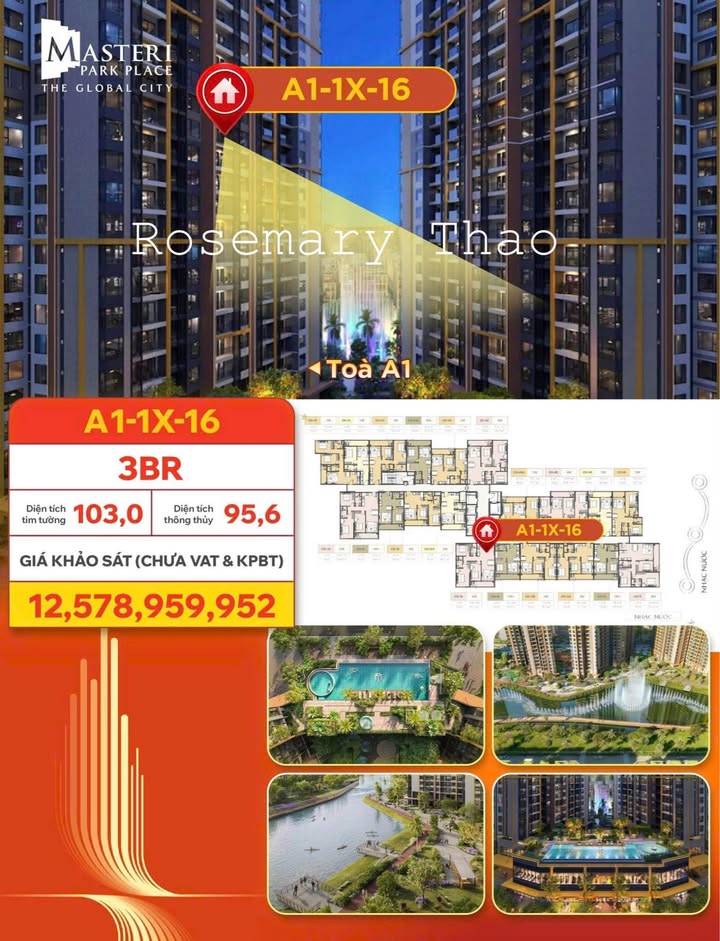 Căn hộ 3 phòng ngủ The Global City Thủ Đức 106m² giá 12.6 tỷ - View hồ bơi tuyệt đẹp!
