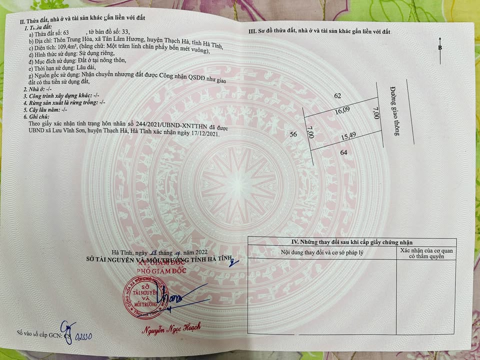 Đất nền Trung Hoà - Thạch Tân 109m² giá chỉ 1.1 tỷ - Cơ hội đầu tư tuyệt vời!