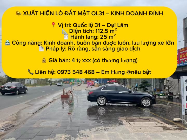 Đất mặt tiền Quốc lộ 31, Đại Lâm 112.5m² - Kinh doanh đỉnh cao!