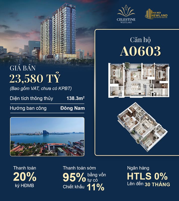 Căn hộ Celestine Westlake 138m² giá 23.58 tỷ - Đẳng cấp sống ven Hồ Tây!