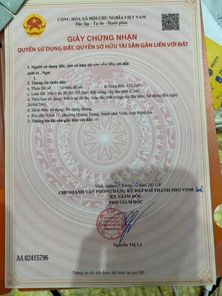 Đất nền Ngõ 41 Trần Hưng Đạo, TP Vinh 113m² giá 4.03 tỷ - Cơ hội đầu tư hấp dẫn!