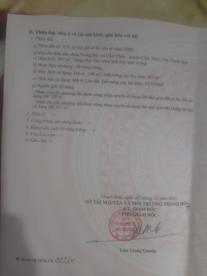 Đất ở Cẩm Châu, Cẩm Thủy 670m² - Đầu tư sinh lời hấp dẫn!