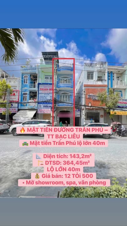 Mặt tiền đường Trần Phú, Bạc Liêu 143m² giá 12.5 tỷ - Cơ hội đầu tư sinh lời!