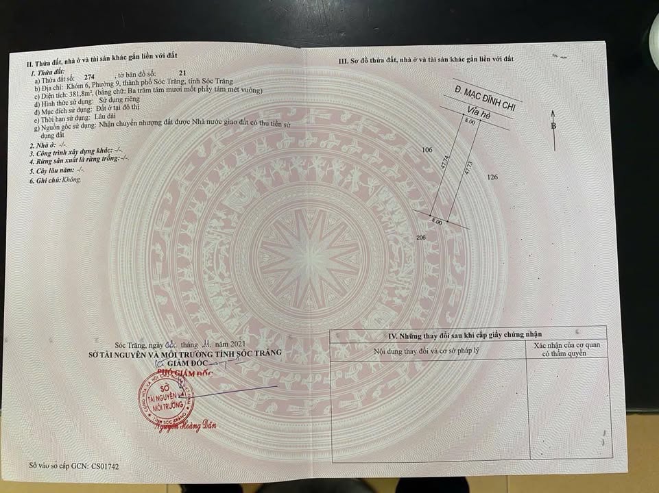 Đất mặt tiền Mạc Đỉnh Chi, phường 1, Sóc Trăng 381m² - Đầu tư sinh lời nhanh chóng!