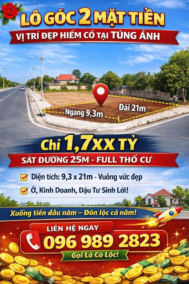 Đất nền lô góc Tùng Ảnh 195.3m² giá 1.7 tỷ - Đầu tư sinh lời ngay!