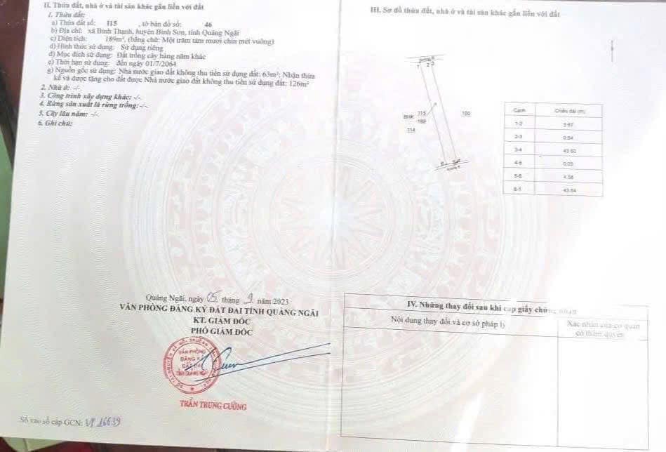 Đất nền Bình Thạnh, Bình Sơn, Quảng Ngãi 189m² - Giá thỏa thuận, sổ đỏ chính chủ!