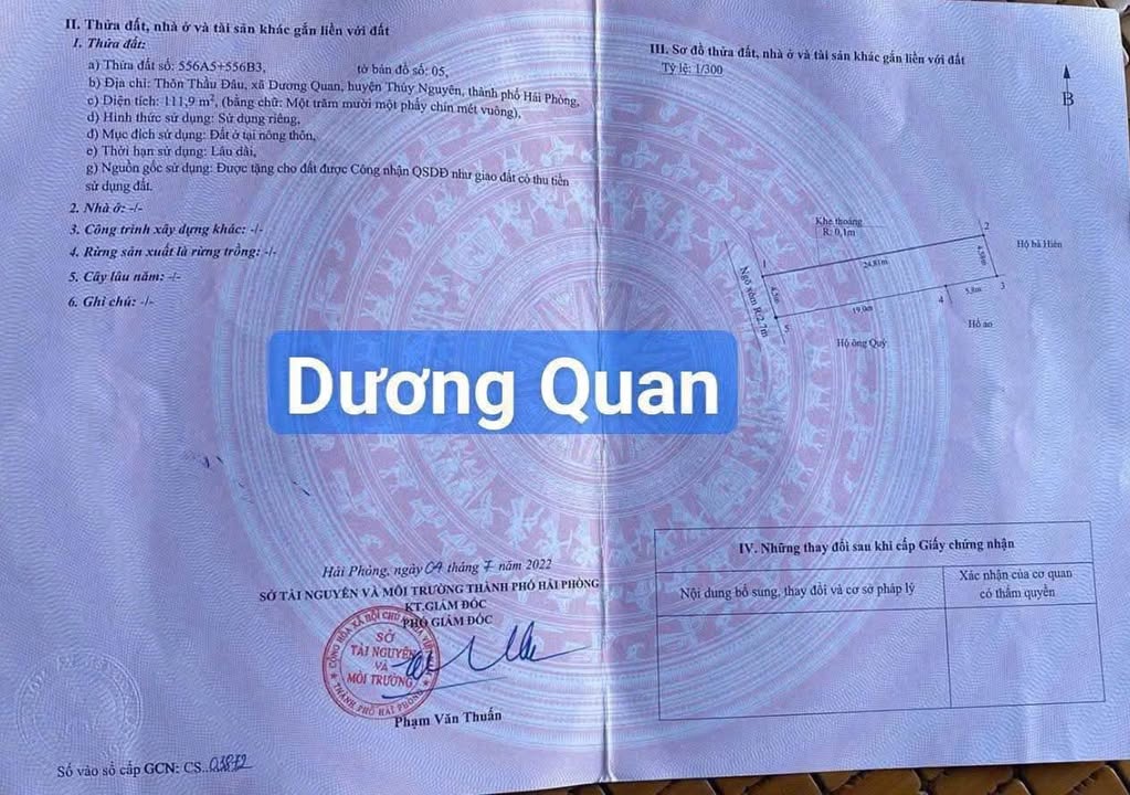 Đất nền Dương Quan - Thủy Nguyên - Hải Phòng 111.9m² giá chỉ 1 tỷ - Tiềm năng đầu tư lớn!
