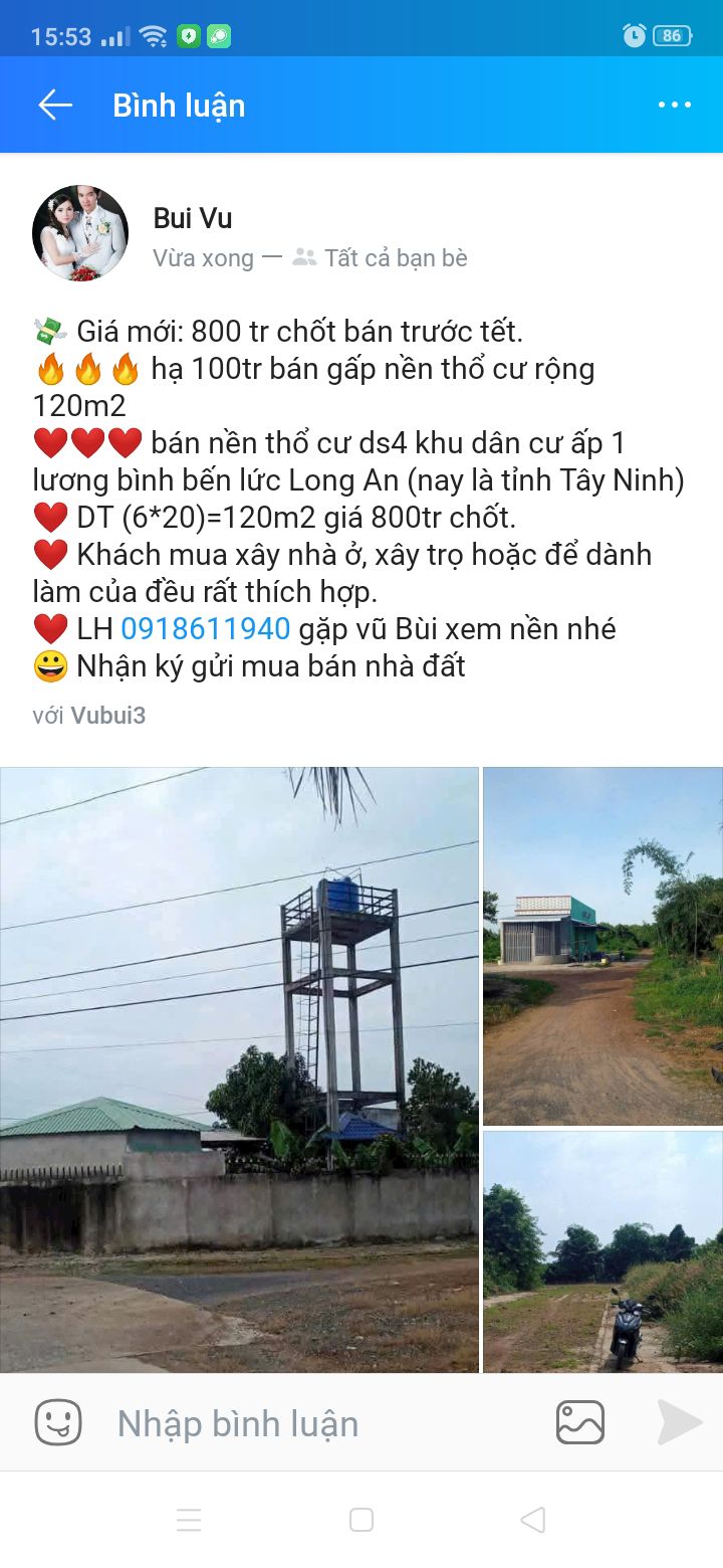 Đất nền thổ cư 120m² tại Lương Bình, Bến Lức chỉ 800 triệu - Cơ hội đầu tư hấp dẫn!