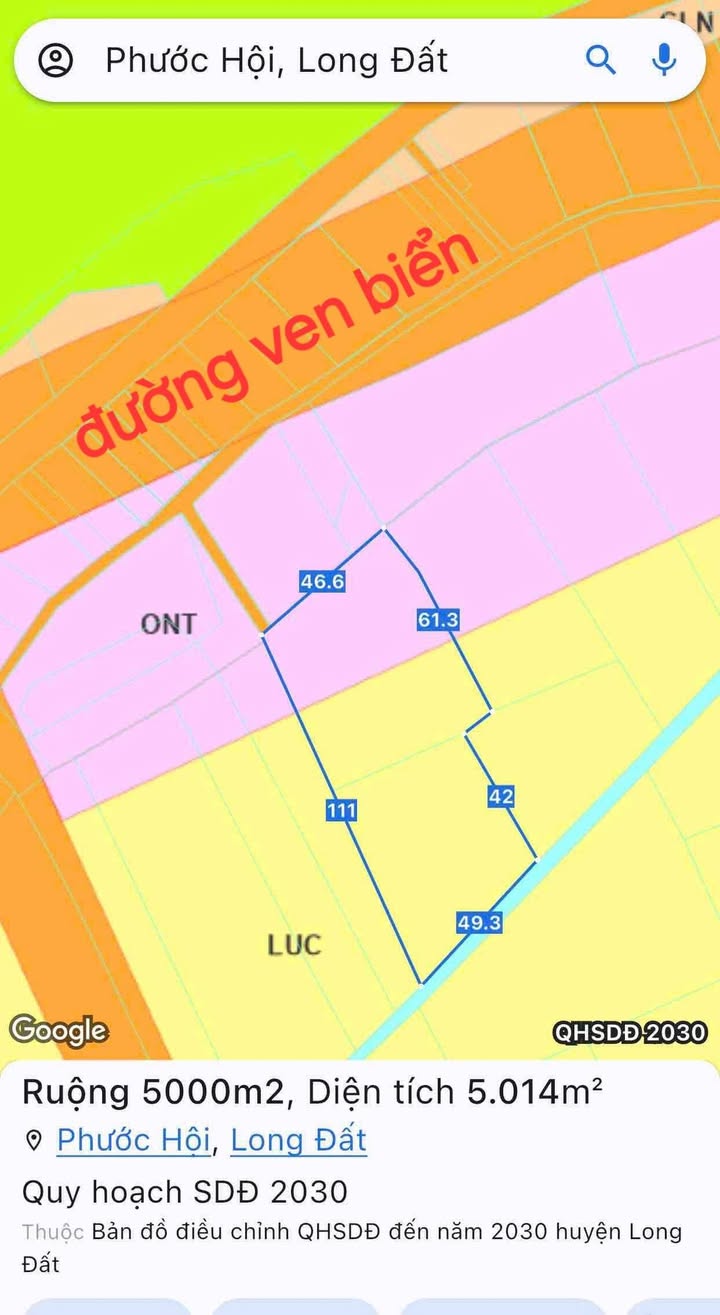 Đất lúa 5 sào tại xã Phước Hải, Đất Đỏ - Phù hợp làm nhà vườn, giá chỉ 1.35 tỷ!
