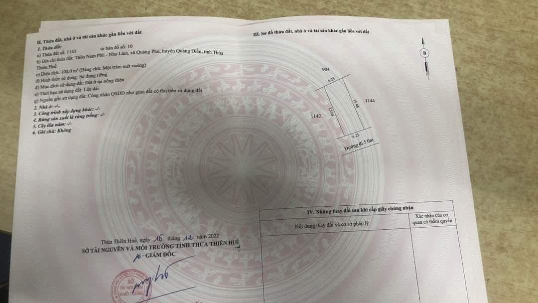 Đất Đan Điền TP Huế 100m² giá chỉ 295 triệu - Đường ô tô vào tận nơi!