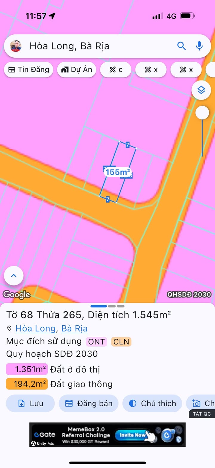 Đất nền Hòa Long Bà Rịa 1550m² giá 2.5 tỷ - Cơ hội đầu tư tuyệt vời!