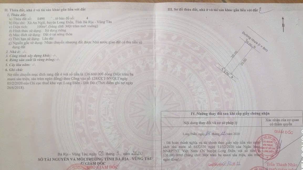 Đất nền An Ngãi, Long Điền 100m² giá chỉ 1.18 tỷ - Đầu tư sinh lời ngay!