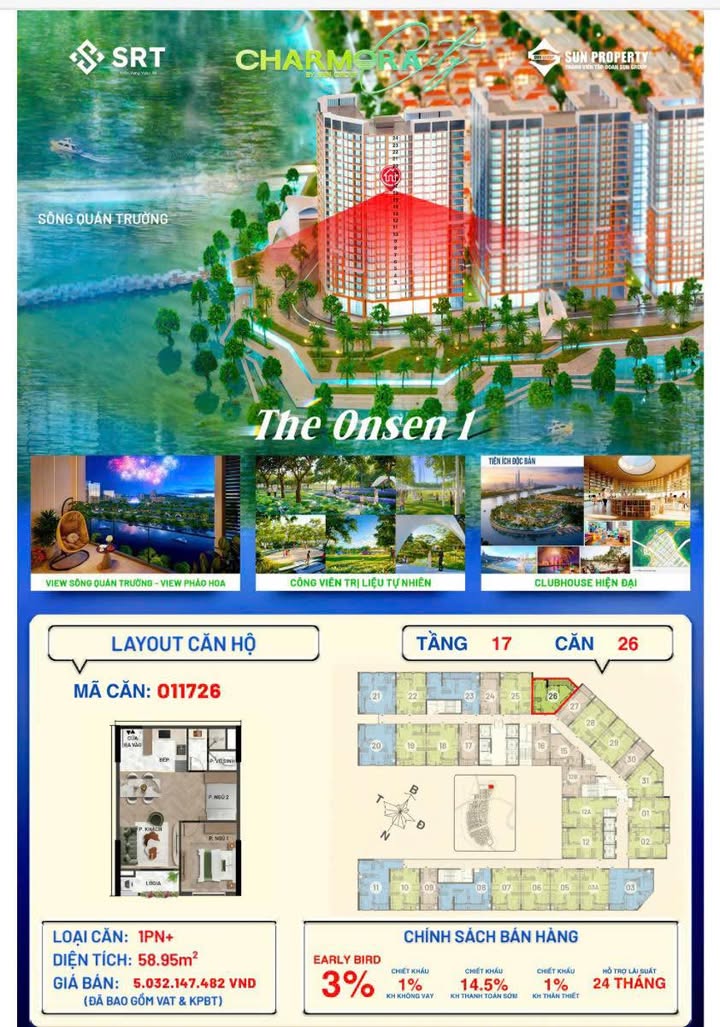 Căn hộ Charmora Sun Group Nha Trang 54m² giá 5.09 tỷ - Suất ngoại giao hấp dẫn!