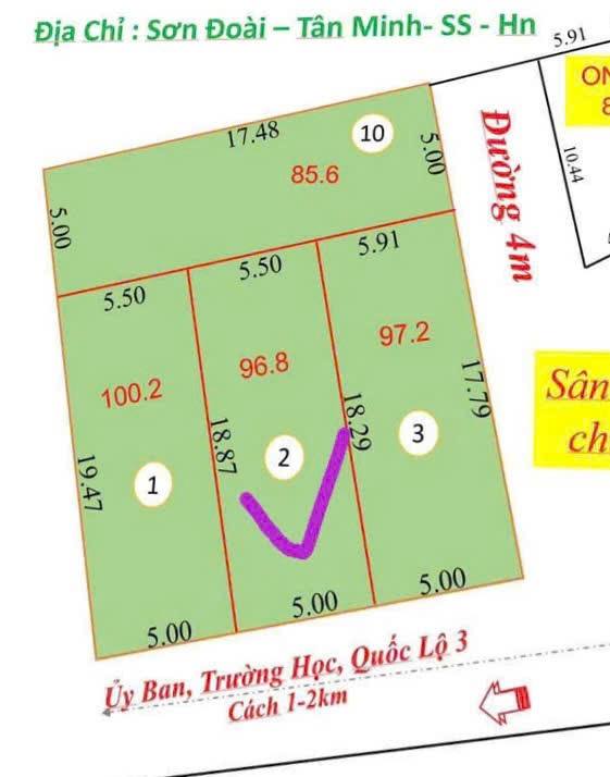 Đất nền Tân Minh, Sóc Sơn 96m² giá 2 tỷ - Đường thông thoáng ô tô tránh!