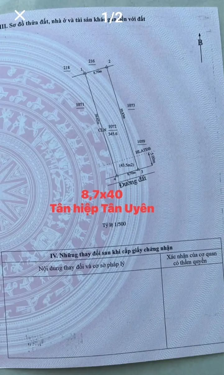 Đất nền Tân Hiệp Tân Uyên 348m² giá 1.3 tỷ - Cơ hội đầu tư tuyệt vời!