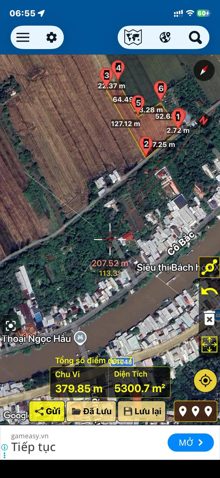 Đất ruộng Thoại Giang 50000m² giá 750 triệu - Pháp lý đầy đủ, mặt tiền kinh doanh