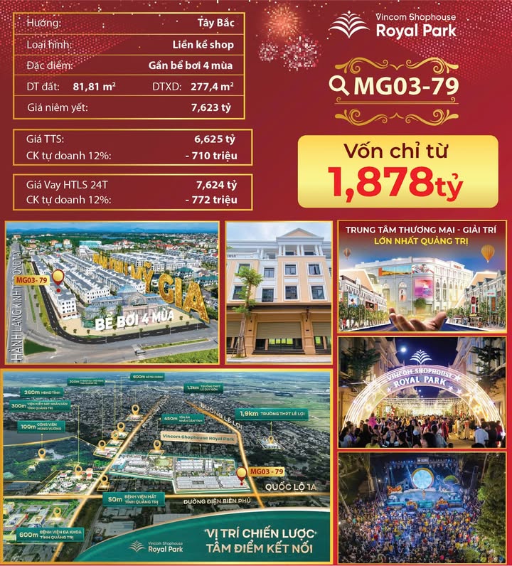 Shophouse 2 mặt tiền Vincom Royal Park Quảng Trị 81m² giá 6.486 tỷ - Cơ hội đầu tư hiếm có!