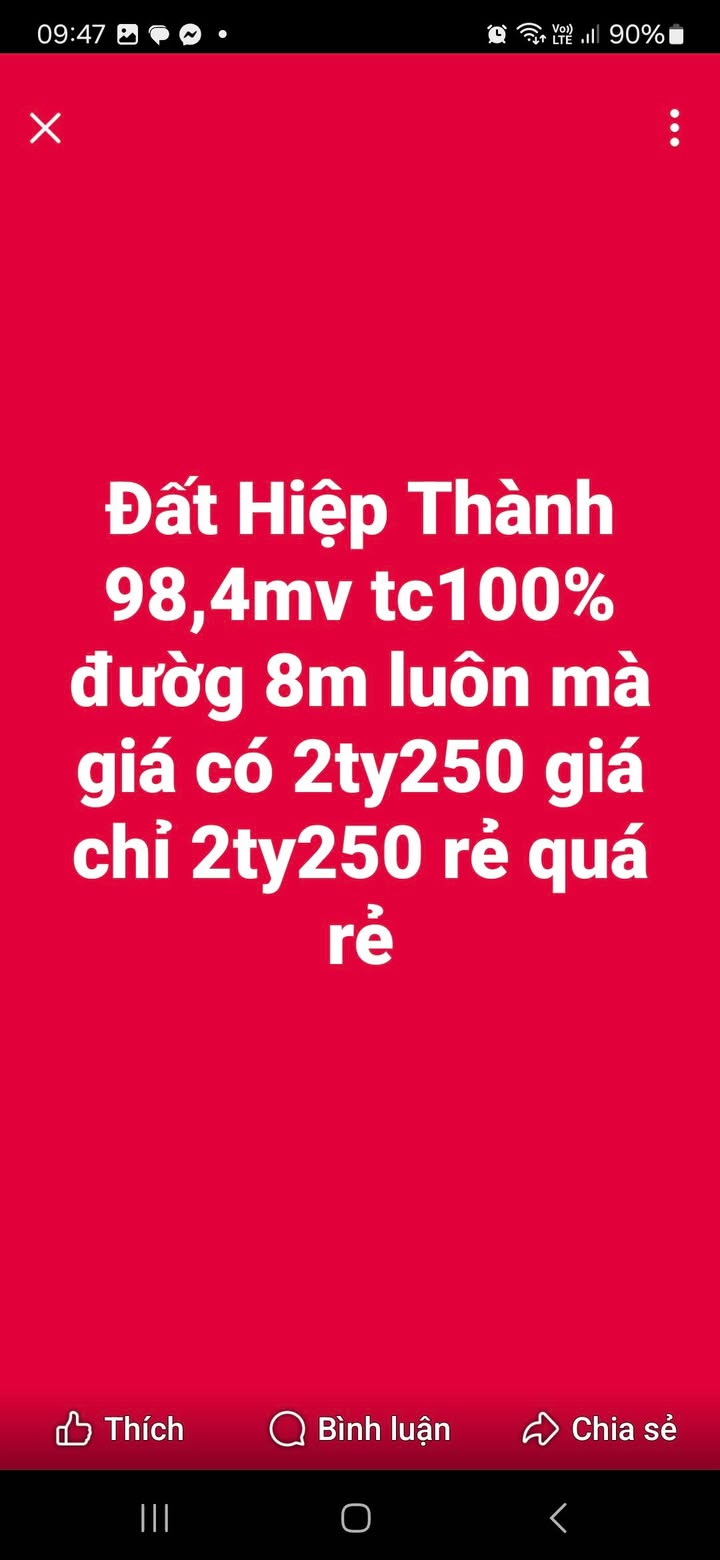 Đất thổ cư Hiệp Thành 98m² giá chỉ 2.25 tỷ - Cơ hội đầu tư tuyệt vời!