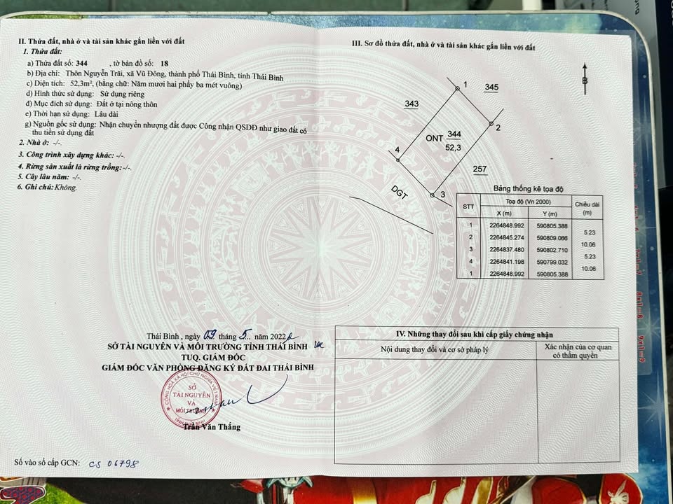 Đất thổ cư Vũ Đông 52,3m² - Sổ đỏ chính chủ, giá thỏa thuận hấp dẫn!