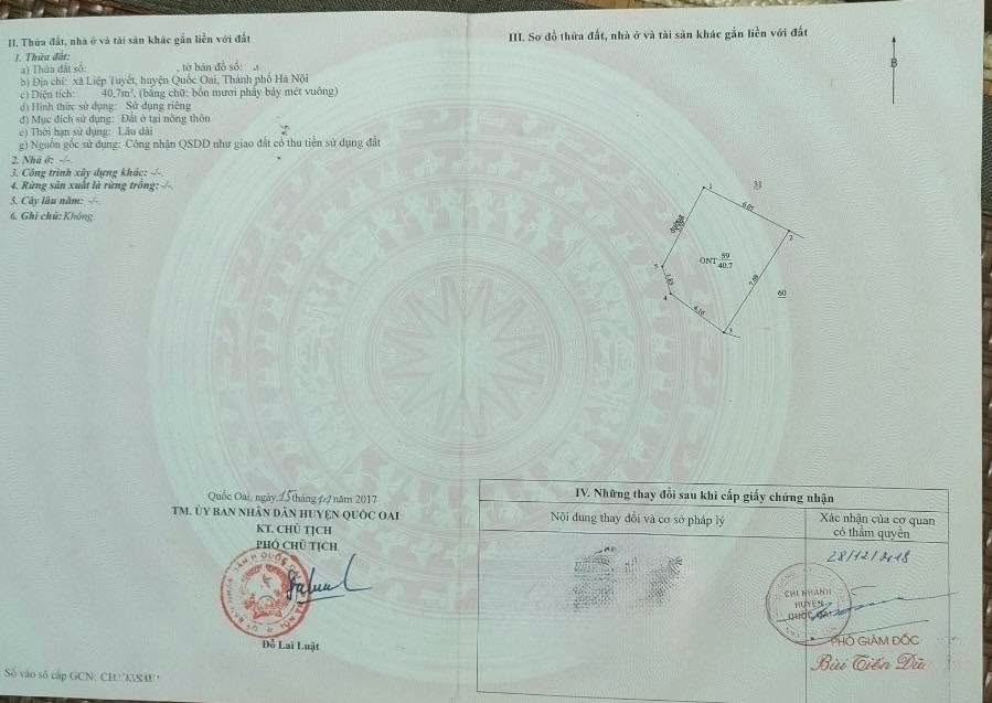 Đất góc đường ô tô tránh tại xã Kiều Phú, Quốc Oai - Diện tích 40,7m², giá thỏa thuận hấp dẫn!
