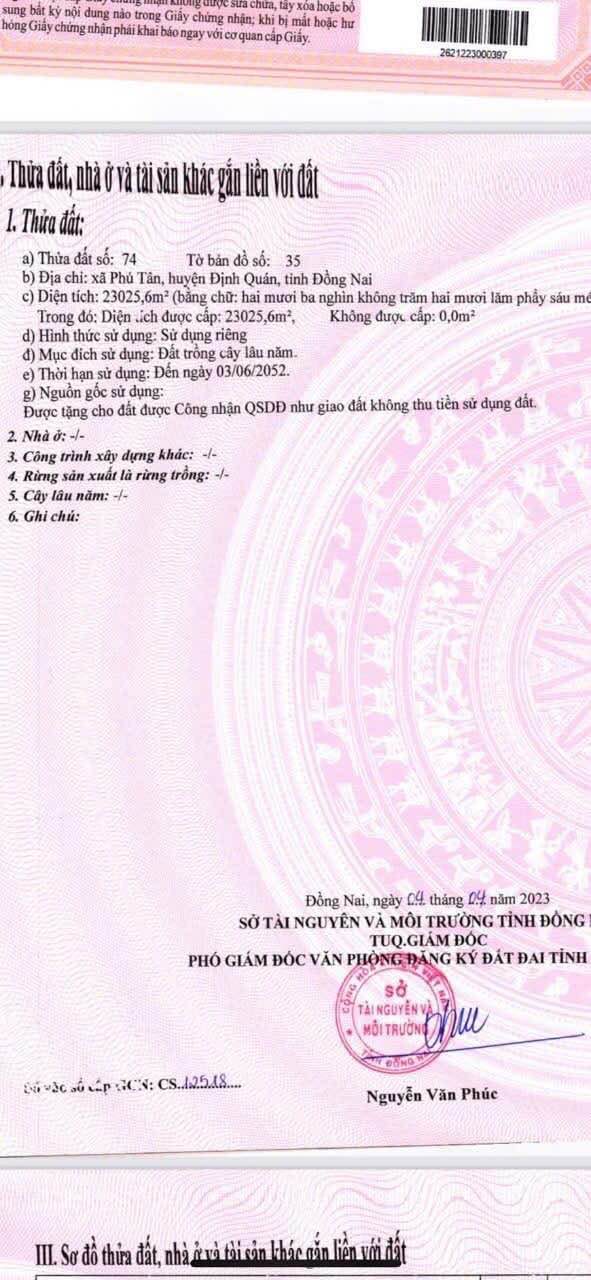 Đất nền 23.000m² Định Quán, Đồng Nai giá 8.28 tỷ - Đầu tư sinh lời hấp dẫn!