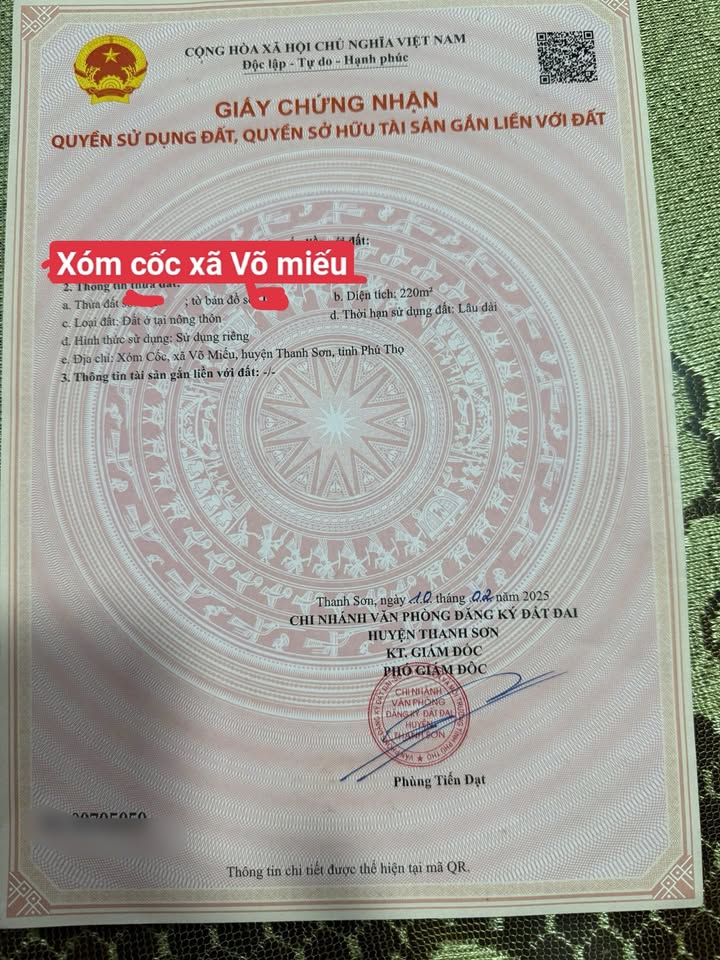 Đất thổ cư Phú Thọ 220m² giá 550 triệu - Cơ hội đầu tư vàng!