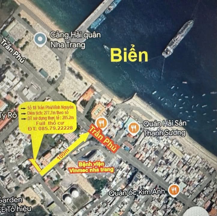 Đất nền chính chủ tại Trần Phú, Vĩnh Nguyên, Nha Trang 277,7m² - Tiềm năng kinh doanh lớn!