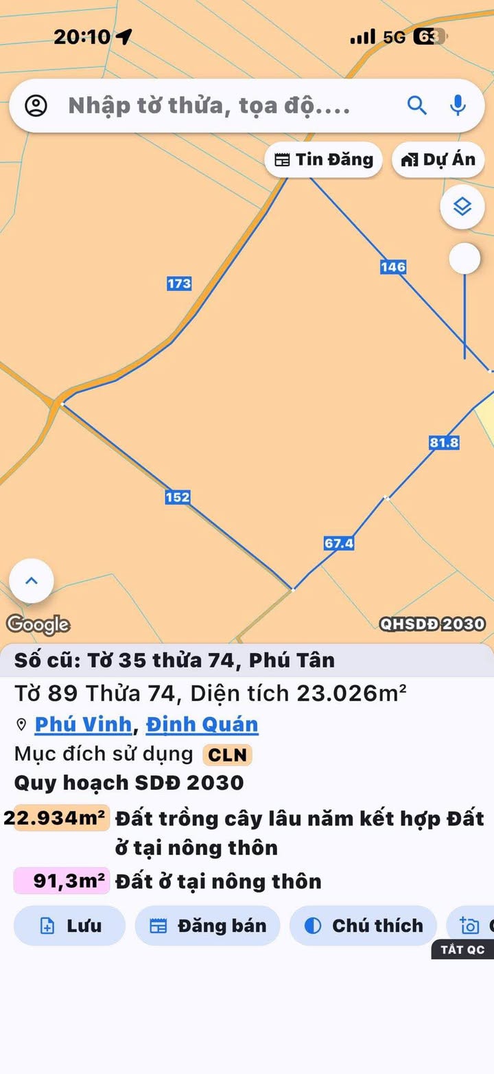 Đất Phú Vinh, Định Quán 23000m² giá 5.5 tỷ - Cơ hội đầu tư hiếm có!