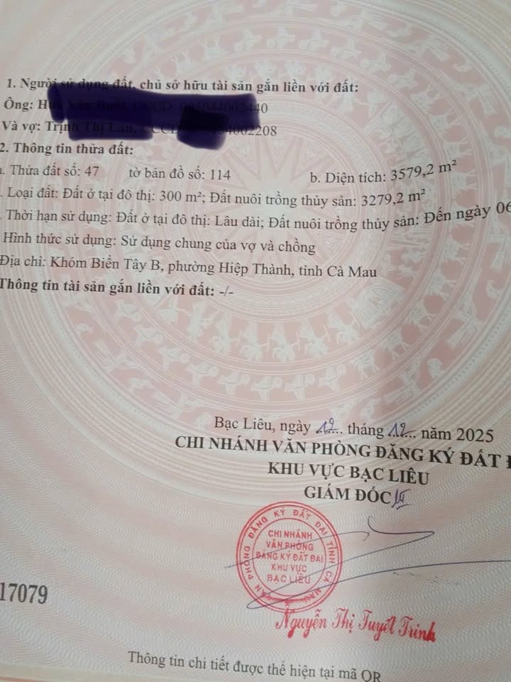 Đất mặt tiền đường Giòng Nhãn, xã Vĩnh Trạch Đông, Bạc Liêu - Giá 140 triệu/mét ngang, thương lượng!