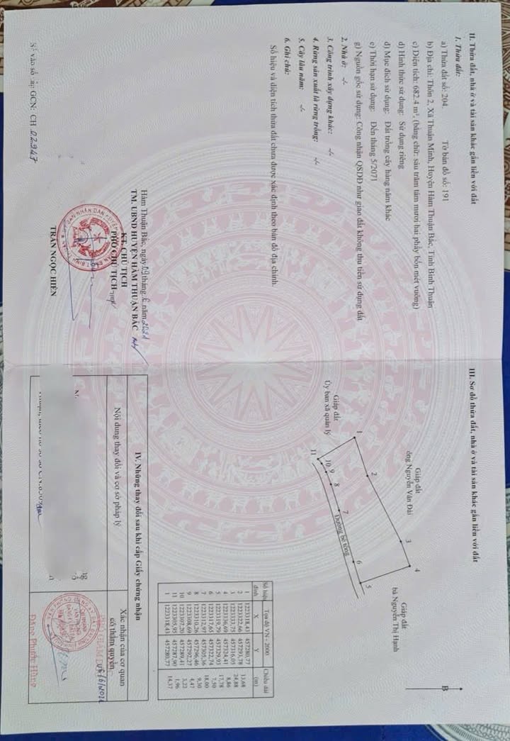 Đất thổ cư tại xã Thuận Minh, huyện Hàm Thuận Bắc, 682m² - Giá chỉ 399 triệu, cơ hội đầu tư tuyệt vời!