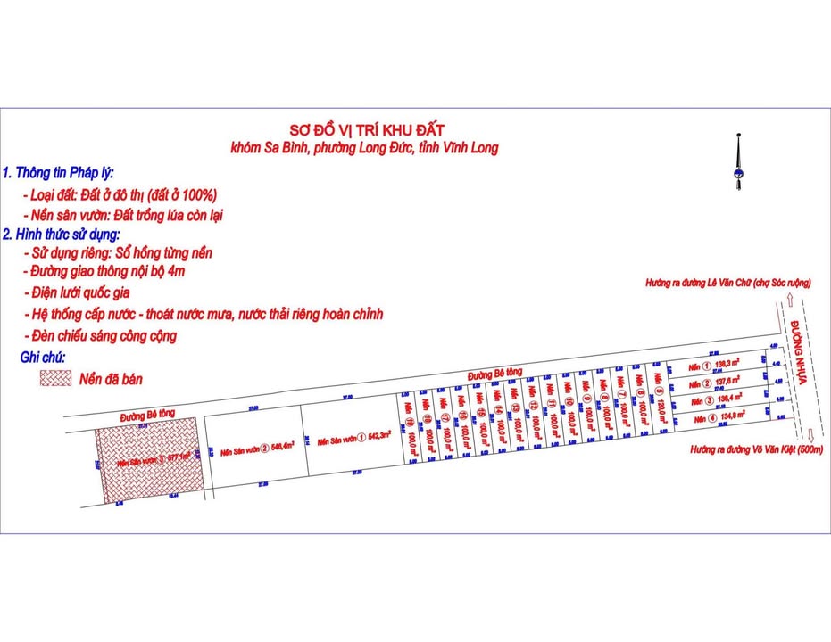 Đất nền Khóm Sa Bình, Phường Long Đức, 100m² giá 570 triệu - Đầu tư sinh lời ngay!