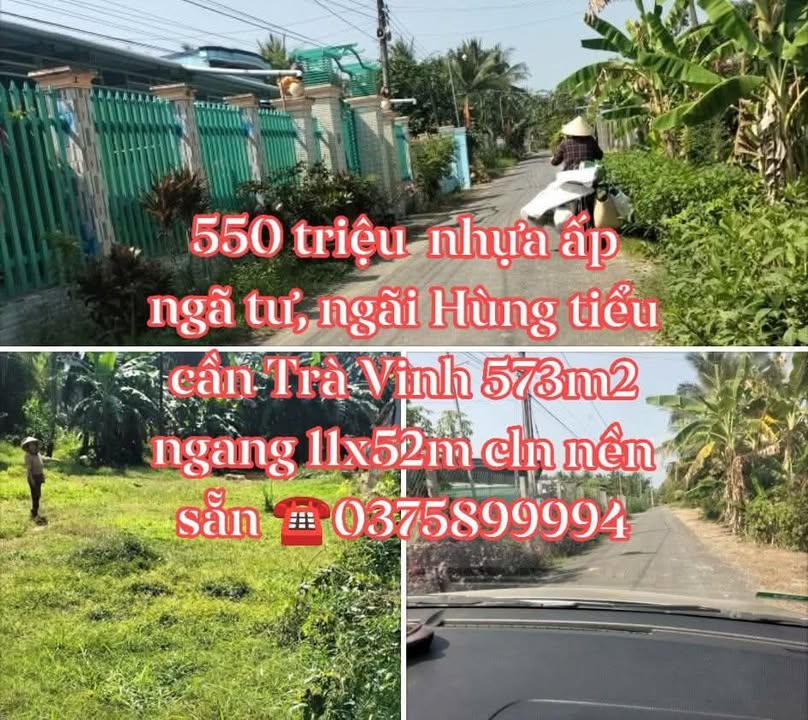 Đất nền Ngã Tư, Ngãi Hùng, Tiểu Cần 573m² giá 550 triệu - Đầu tư lý tưởng!