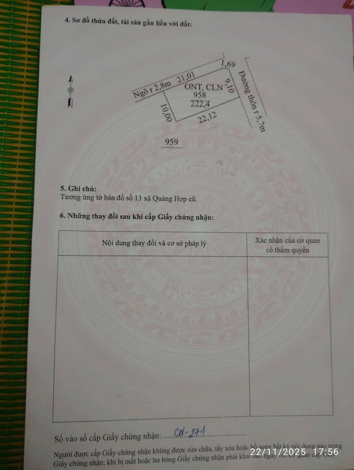 Đất nền xã Quảng Hợp 220m² giá 600 triệu - Đường ô tô tránh nhau