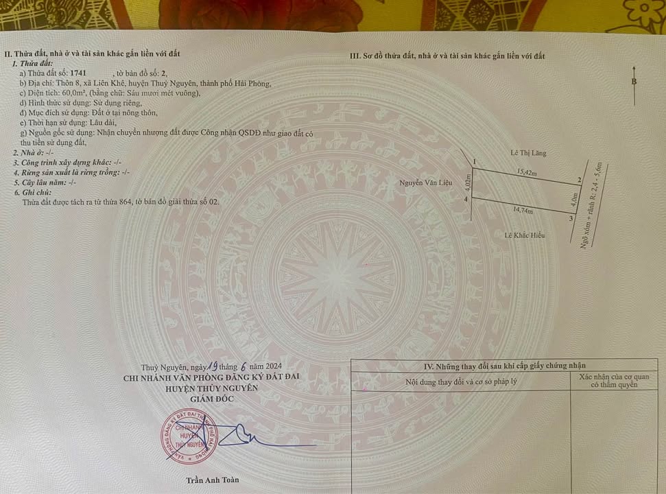 Đất nền Liên Khê, Thủy Nguyên 60m² giá 400 triệu - Ngõ rộng ô tô vào tận nơi!